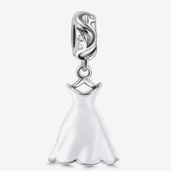 Pandora Jewelry - Silver & White Wedding Dress Dangle Charm